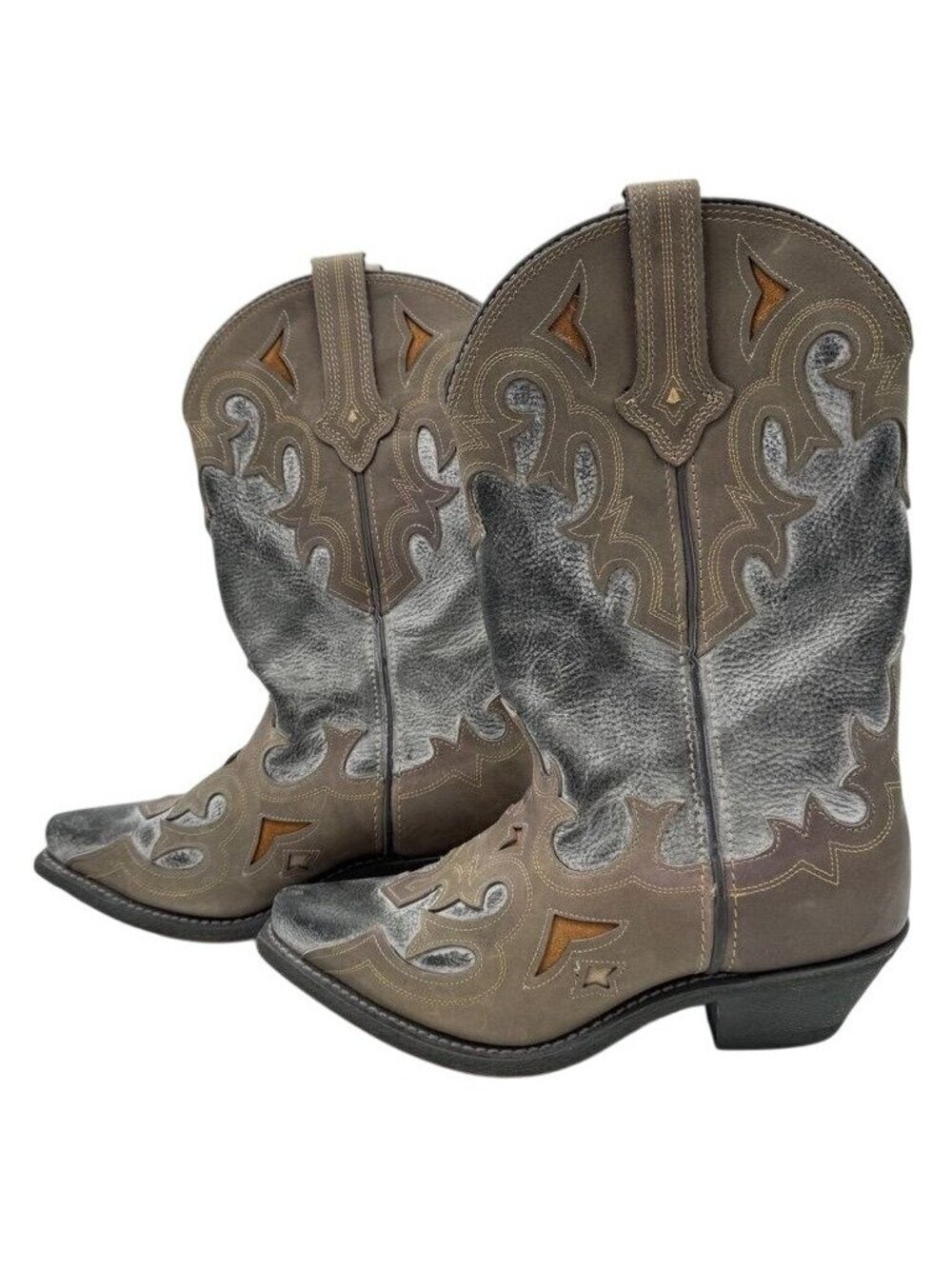 Rockin Country Cowboy Boots Cowgirl Leather Embroidered Brown & Gray Womens 6.5 - Picture 2 of 6